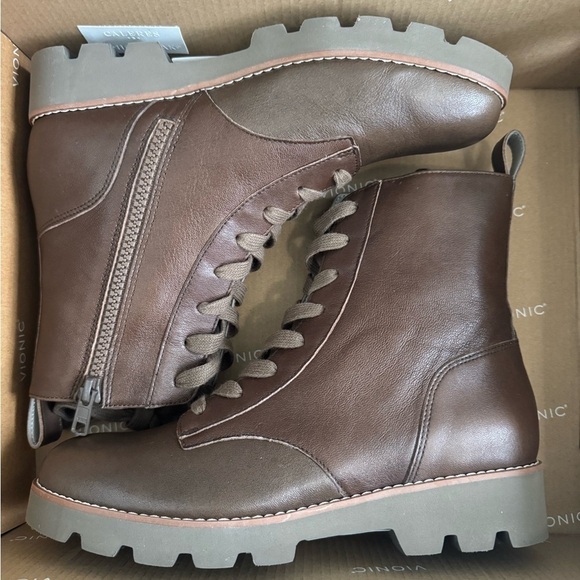 NEW Vionic Lani Combat Boot Greige Brown Leather Woman's Size 6 - Picture 3 of 11